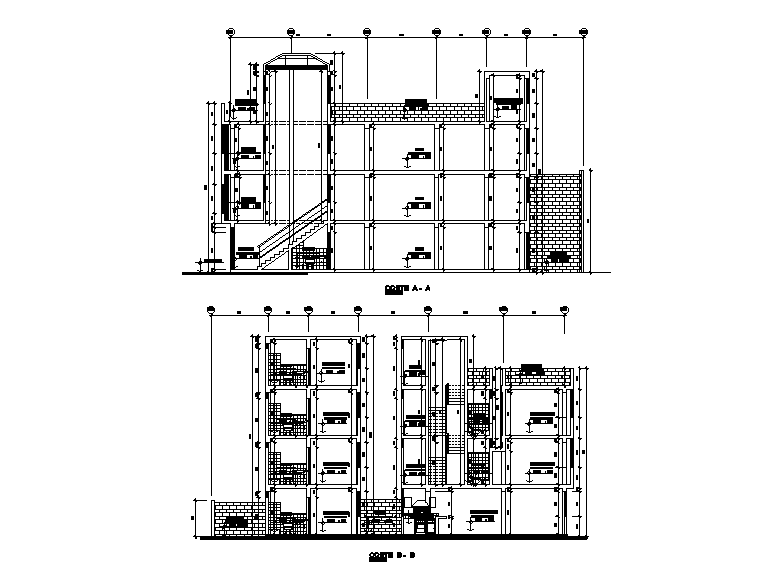 12m height of the building corte view is given in this Autocad drawing ...