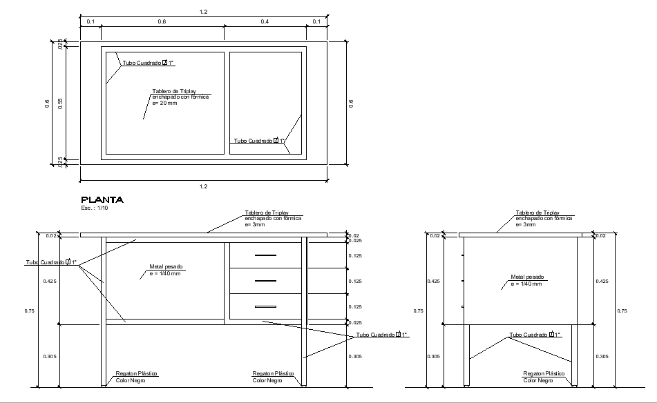 1.2x0.8 Meter Cab board Plan And Elevation DWG File - Cadbull