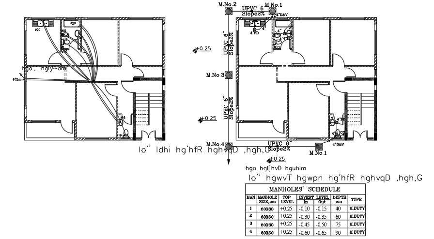 12x11m House Plan Of The Sanitary Water Line Connection Autocad Drawing Cadbull