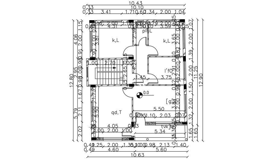 12x13 Meter 3 BHK House Center line Plan AutoCAD File - Cadbull