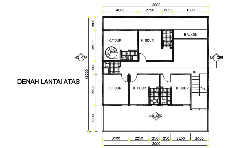 12x13m duplex first floor house plan 2D AutoCAD drawing - Cadbull