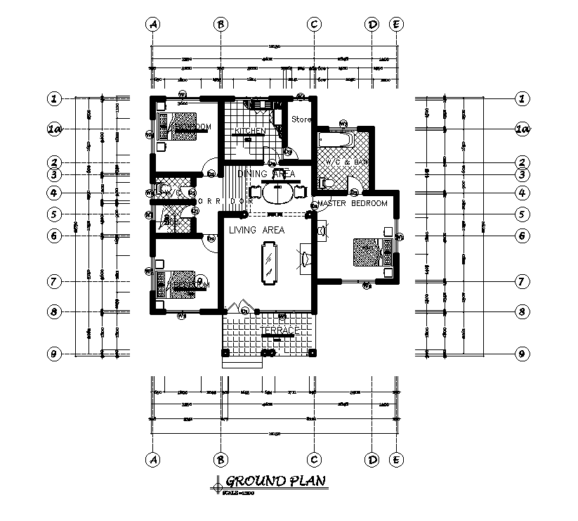 12x13m Ground Floor House Plan Is Given In This Autocad Drawing Filedownload Now Cadbull