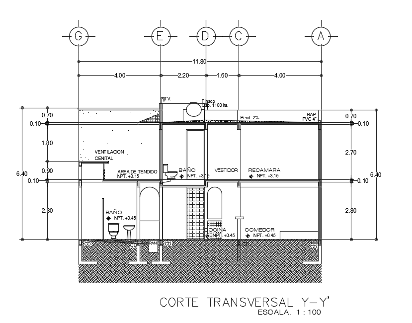 12x14m House Building Back Side Section View Is Given In This File