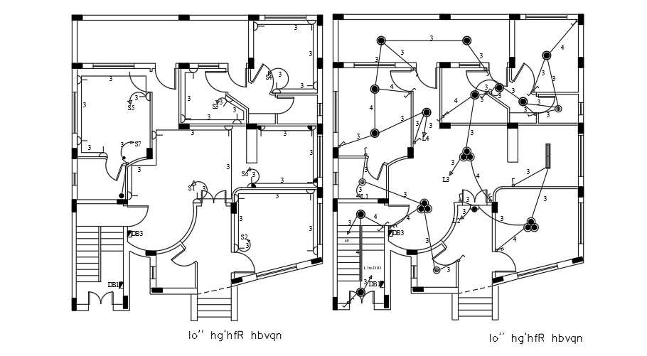 12x14m residential house plan of the switch point and light fixing ...