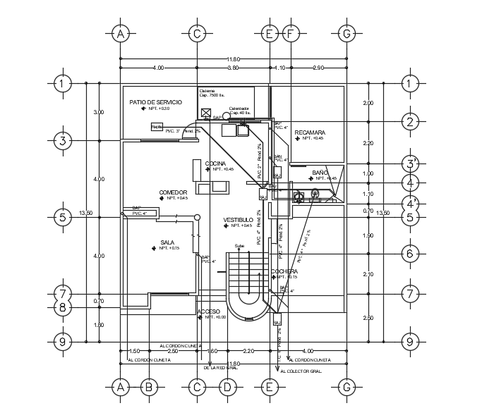 12x14m Two Story Duplex House Plan Ground Floor Water Line Layout Cadbull