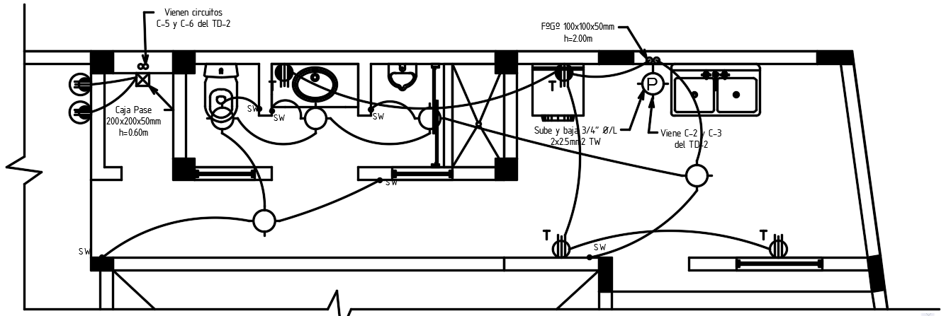 12x19m house plan kitchen and bathroom electrical layout CAD drawing ...