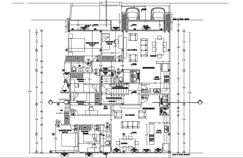 12x21m three story first floor house plan AutoCAD model is given in ...