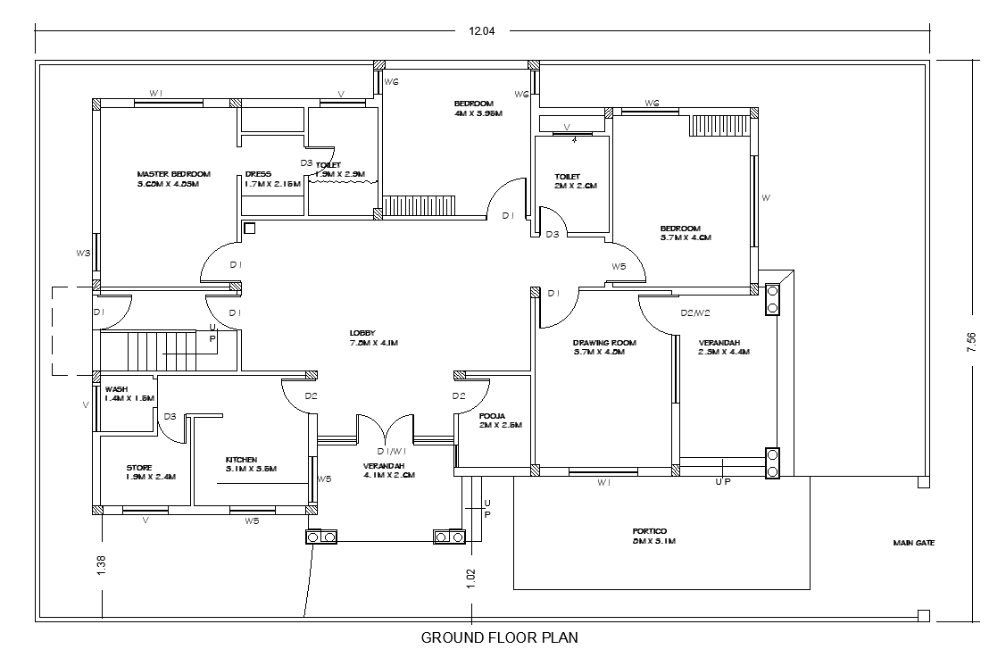 12x8m Ground Floor Villa Plan Is Given In This Autocad Drawing Modeldownload Now Cadbull