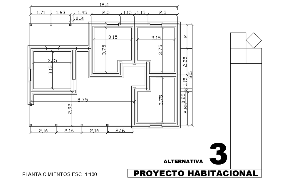 12x8m House Plan Foundation Layout 2d Drawing Is Given In This File Cadbull