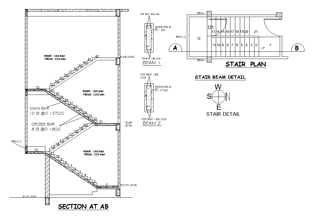 12x8m house plan of staircase section view is given in this AutoCAD ...