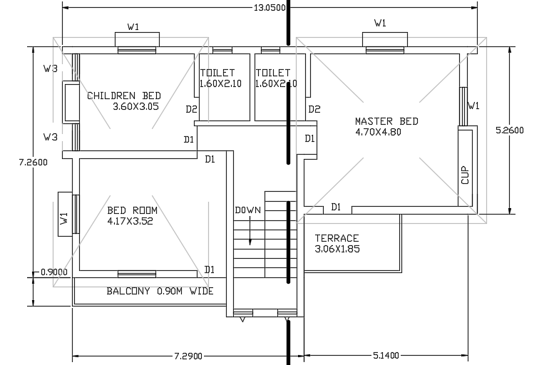 12x8m Two Story House Plan First Floor Cad Drawing Model Is Given In This File Cadbull