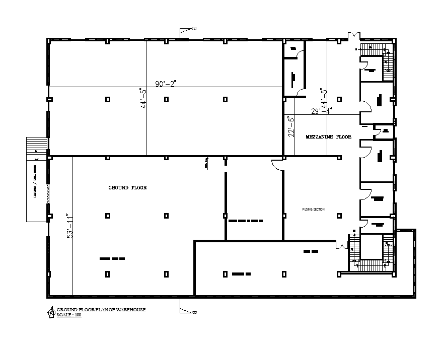 131’x90’ ware house plan is given in this Autocad drawing file ...