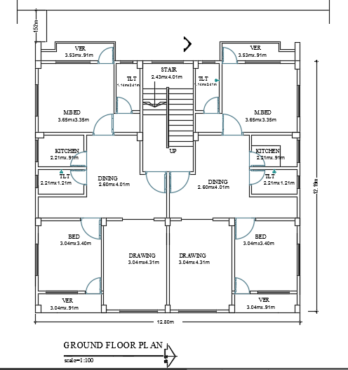 13x12m architecture ground floor plan cad drawing is given in this file ...