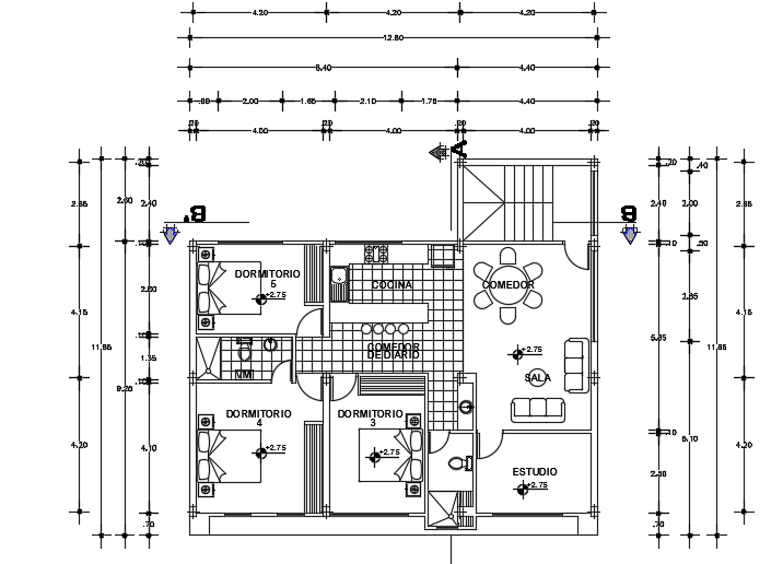 13x12m House Plan First Floor Autocad Drawing Is Given In This File Cadbull