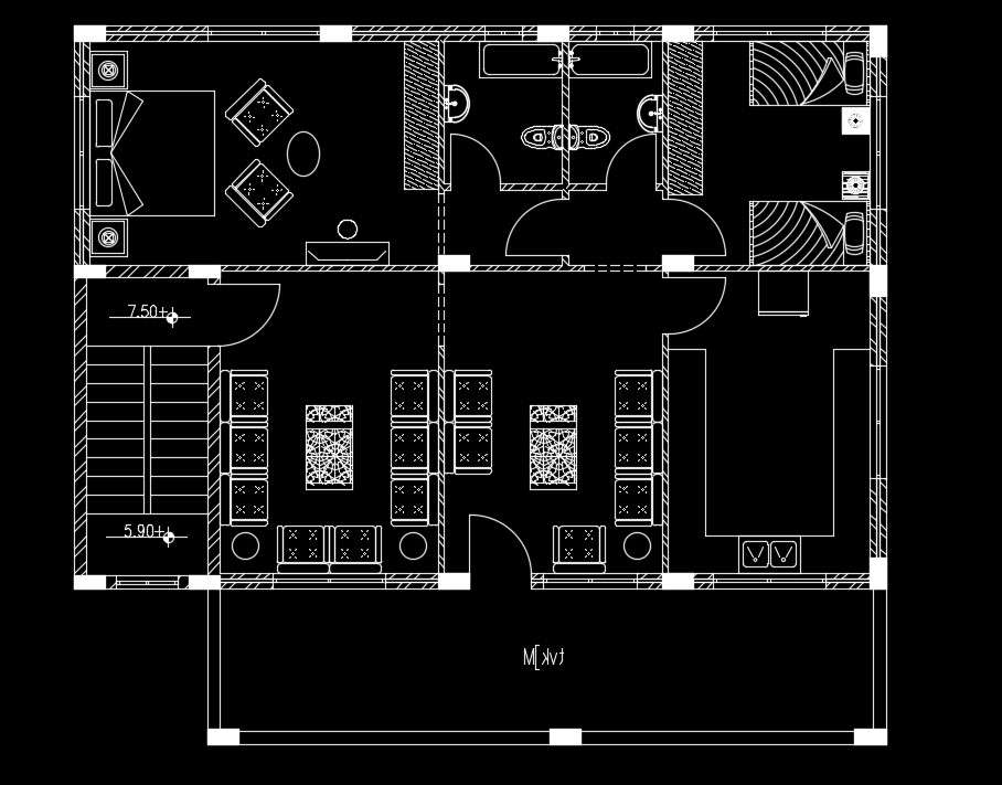 13x12m house plan furniture’s layout drawing - Cadbull