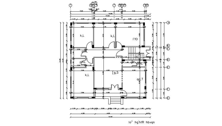 13x13m house plan column layout AutoCAD drawing - Cadbull