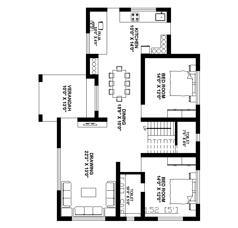 14'X12' House Ground Floor Plan AutoCAD Drawing Download DWG File - Cadbull