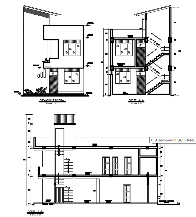 14x65 Meter House Building Sectional Elevation Drawing Dwg File Cadbull