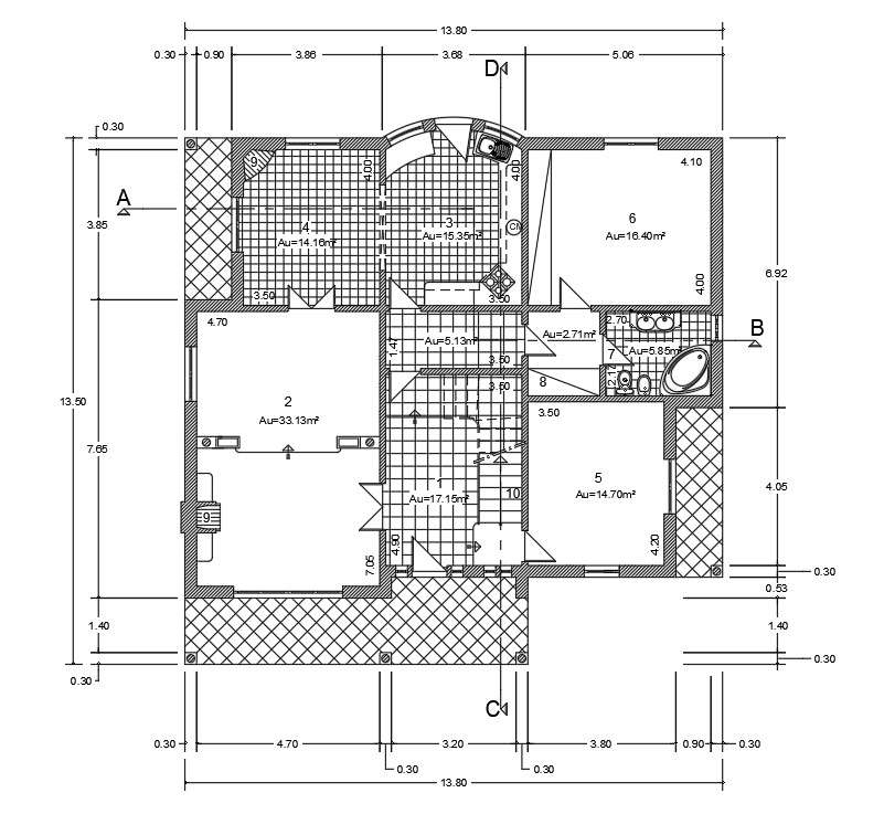 14x13m Ground Floor House Plan Is Given In This Autocad Drawing File Download Now Cadbull