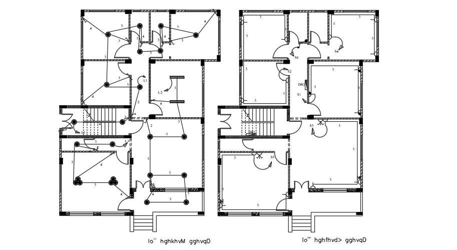 14x17m House Plan Of The Light And Switch Point Location Drawing - Cadbull