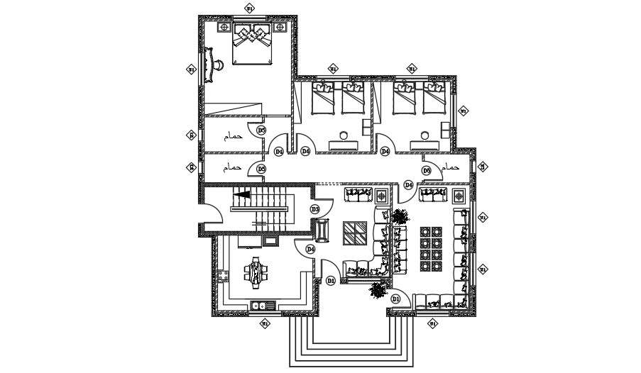 14x18m residential house plan of furniture’s drawing - Cadbull