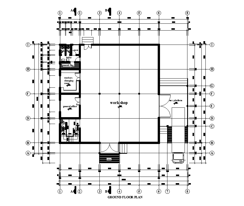 14x19m ground floor work shop plan is given in this Autocad drawing ...