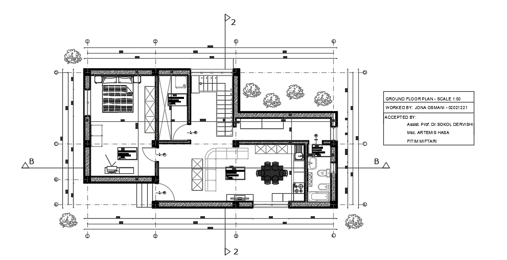 14x8m Architecture 1bhk House Plan Autocad Drawing Cadbull