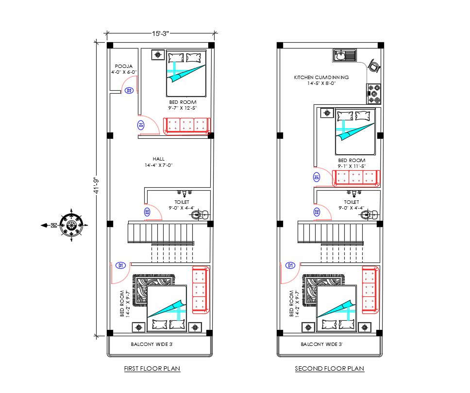 15 X50 House Plan Drawing DWG File Cadbull