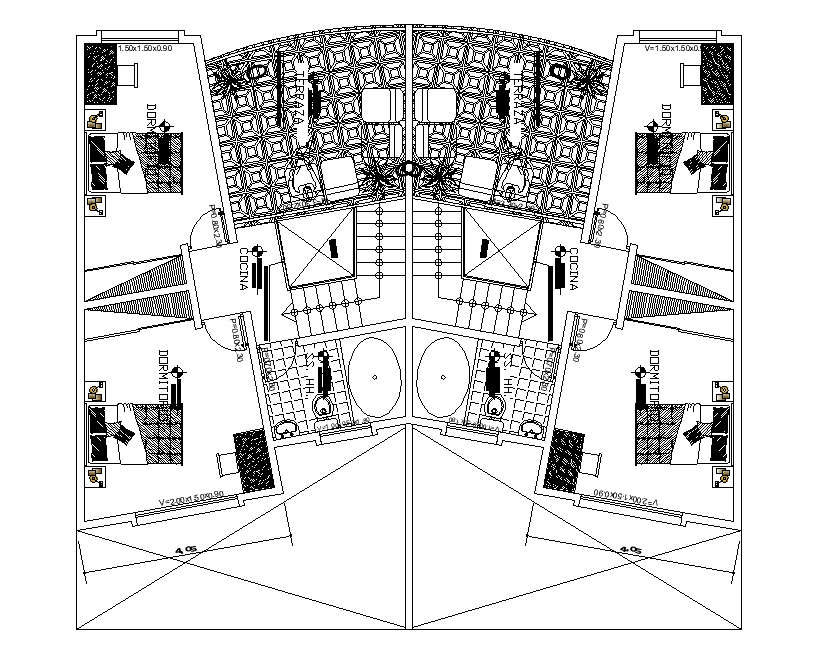 150 Square Meter Joint House First Floor Plan AutoCAD Drawing DWG File ...