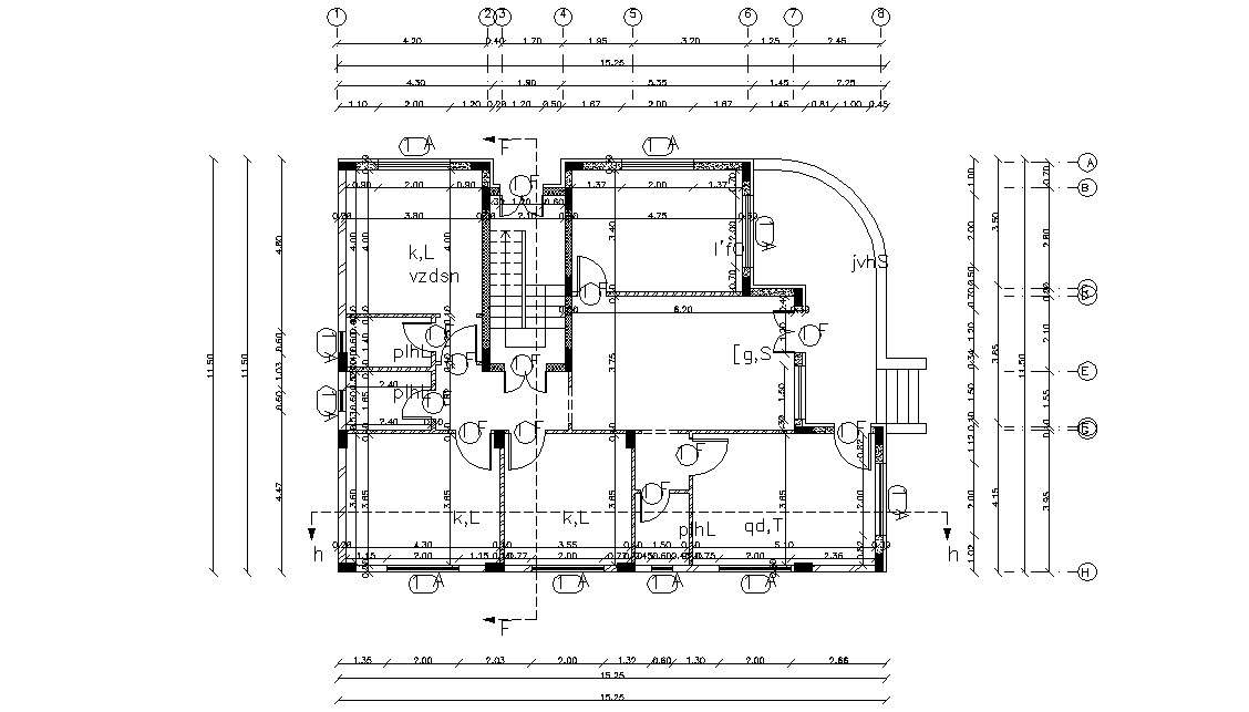 15.25 X 11.50 Meter Working Drawing Floor CAD File - Cadbull