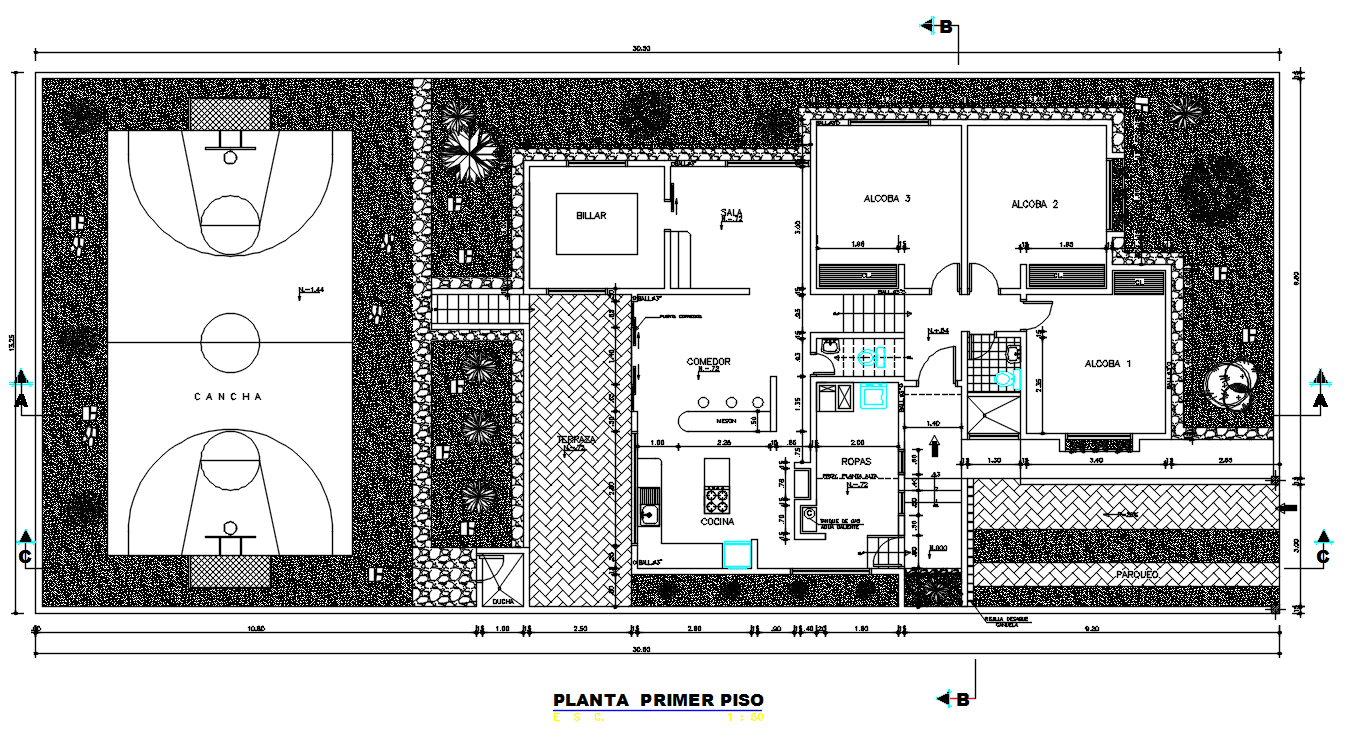 15X30 Meter House Layout Plan Download DWG File - Cadbull