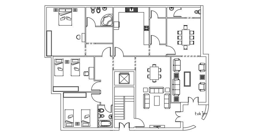 15x14 Meter House Furniture Layout Plan AutoCAD File - Cadbull