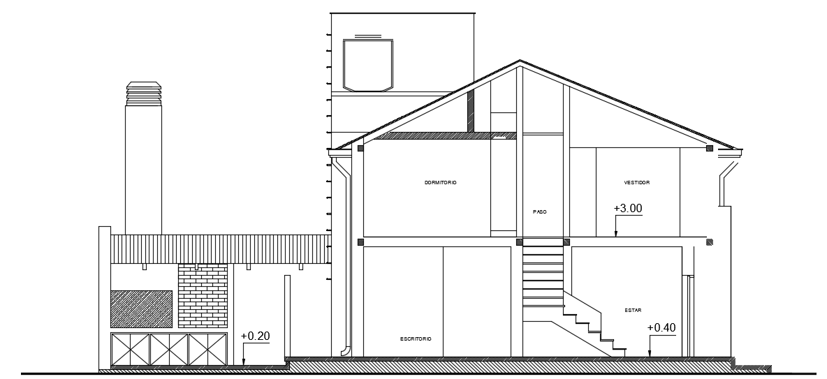 15x14m Left Side Cut Section View 2d AutoCAD Drawing - Cadbull