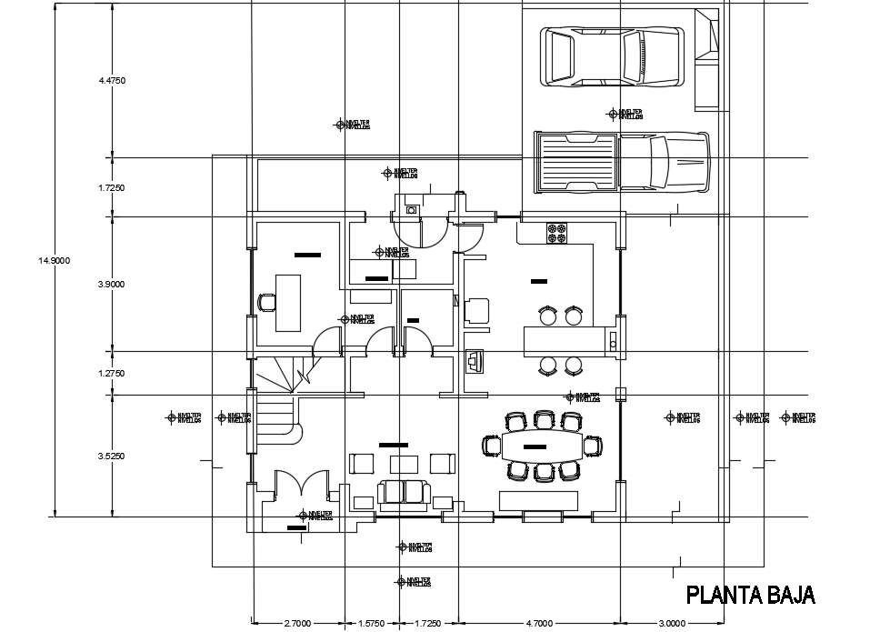 15x14m Two Story Duplex House Plan Ground Floor Layout Is Given Cadbull