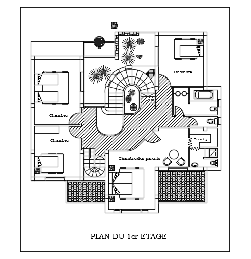 15x15m Architecture 4bhk First Floor House Plan Cad Drawing Cadbull