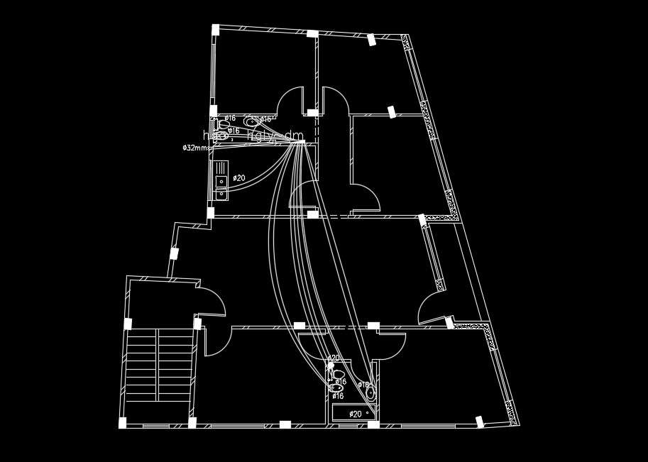 15x15m House Plan Sanitary Water Line Drawing Cadbull