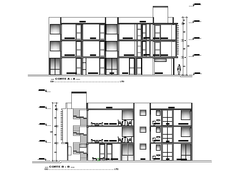 160 Square Meter Apartment Building Section Drawing Download DWG File ...