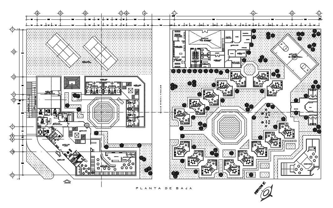 164x84m ground floor hotel plan is given in this AutoCAD drawing model ...