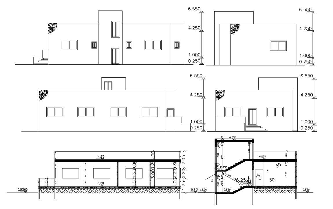 1650 SQFT House Building Sectional Elevation Design - Cadbull