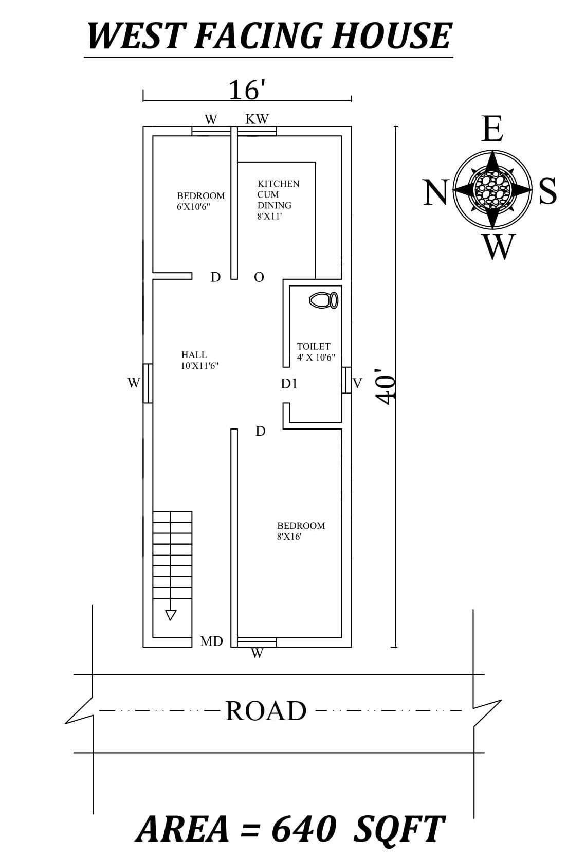 16x40 2 Bhk West Facing House Plan As Per Vastu Shastraautocad Dwg File Details Cadbull