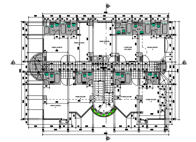 16x12m hotel floor plan and bathroom CAD block AutoCAD drawing - Cadbull