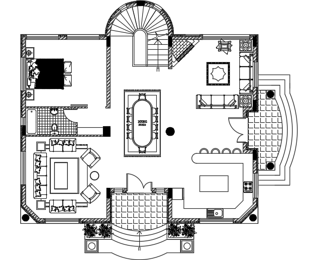 16x15m luxury villa ground floor house plan AutoCAD drawing - Cadbull