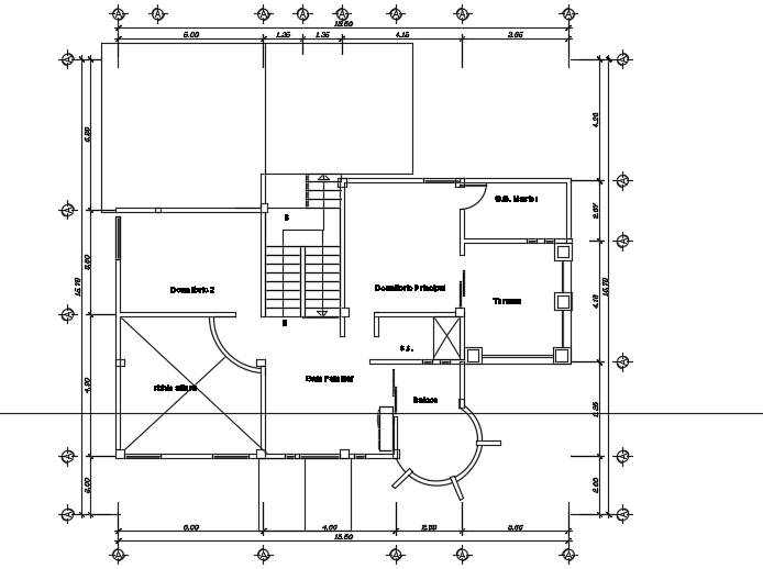 16x16m architecture first floor house plan door location is given in ...