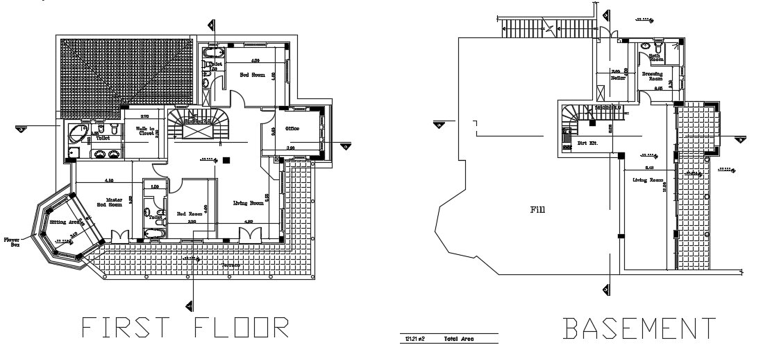 16x16m bungalow first floor and basement floor plan AutoCAD drawing ...