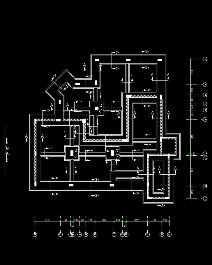 16x17m House Plan Foundation Layout Autocad Drawing Cadbull