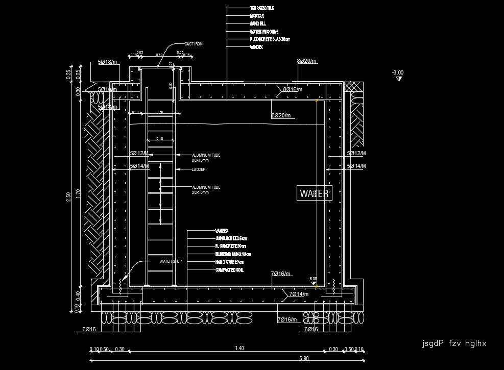 16x21m house plan water tank section view - Cadbull