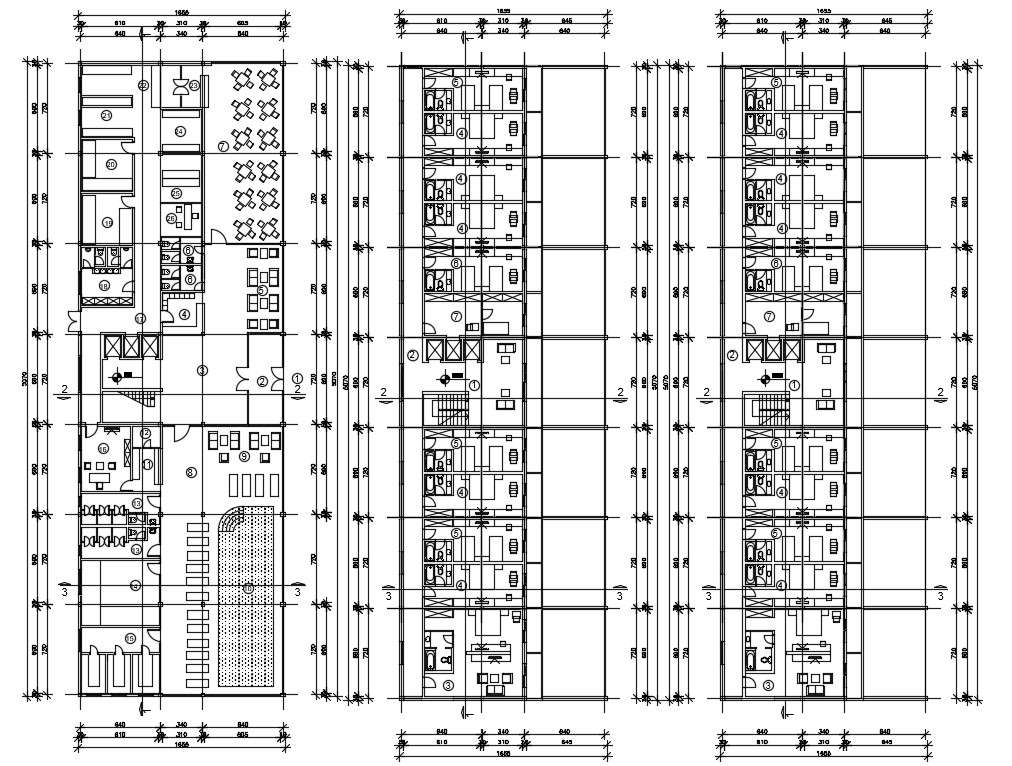 16x50m hotel plan is given in this Autocad drawing file. Download now ...