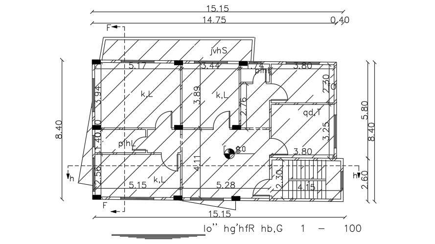 16x8m house plan column location drawing - Cadbull