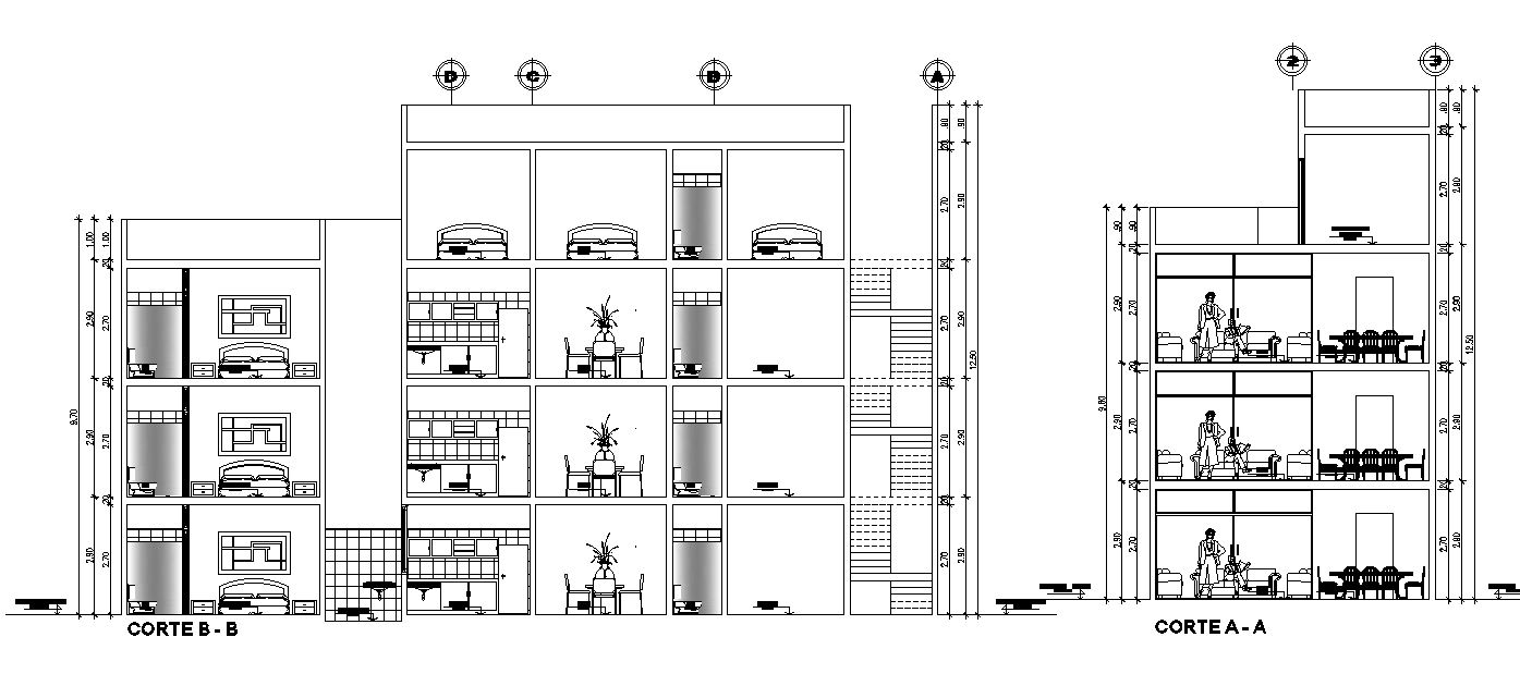 170 Square Meter Apartment Building Sectional Elevation