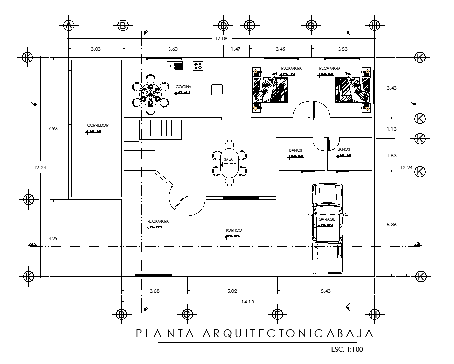 17x13m house plan is given in this AutoCAD DWG drawing file. Download ...